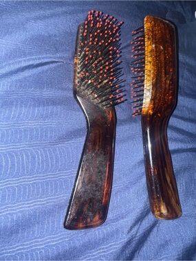 2 Vintage 8” Hair Brush Tortoise Brown Plastic Handle Nylon Bristles All Purpose